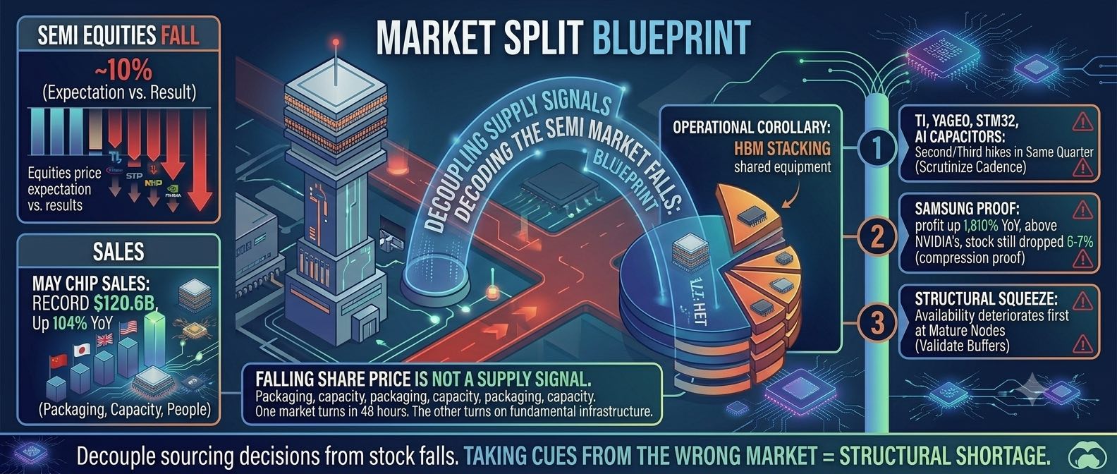 When the Tape and the Physical Market Diverge: What the July 2026 Semiconductor Sell-Off Does and Does Not Tell OEM and EMS Sourcing Teams