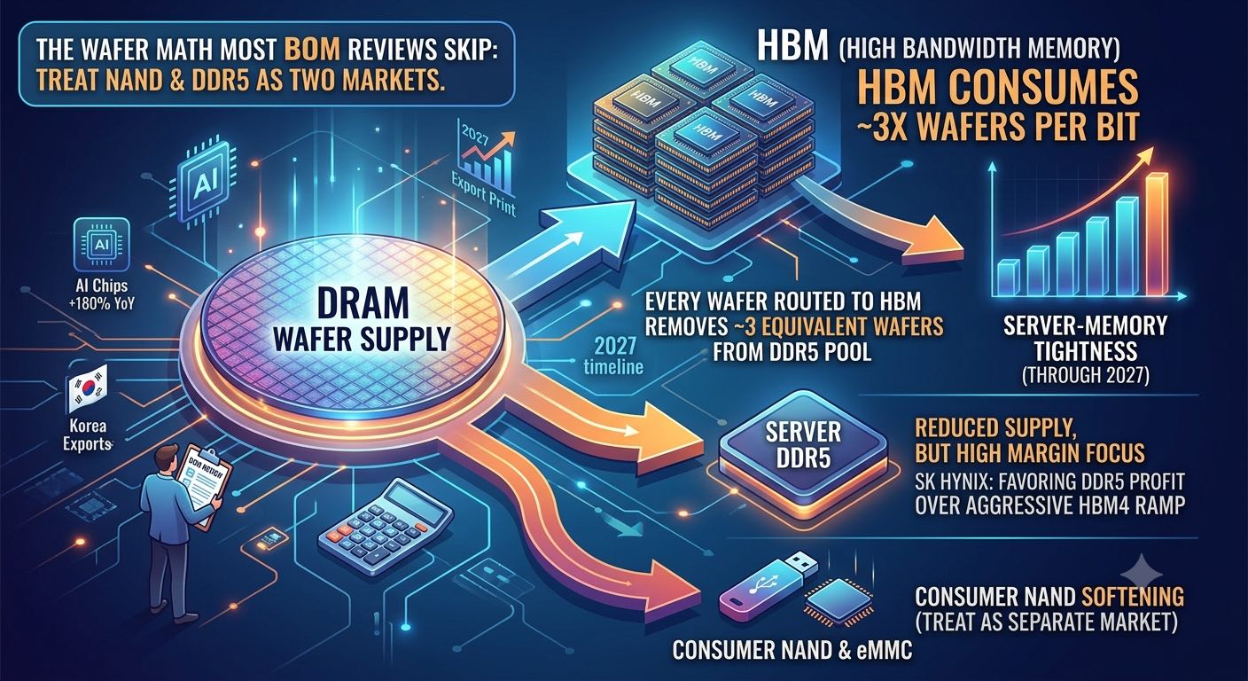 When HBM Crowds Out DDR5: The Wafer-Allocation Math That Keeps Server Memory Tight Through 2027