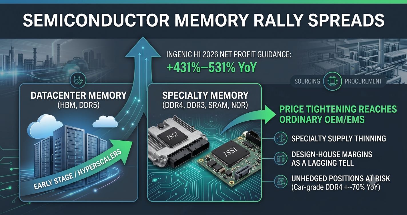 When a Specialty-Memory Designer Books a 400% Profit Jump: What Ingenic's H1 2026 Guidance Signals for OEM and EMS Sourcing of Legacy DRAM, SRAM and NOR