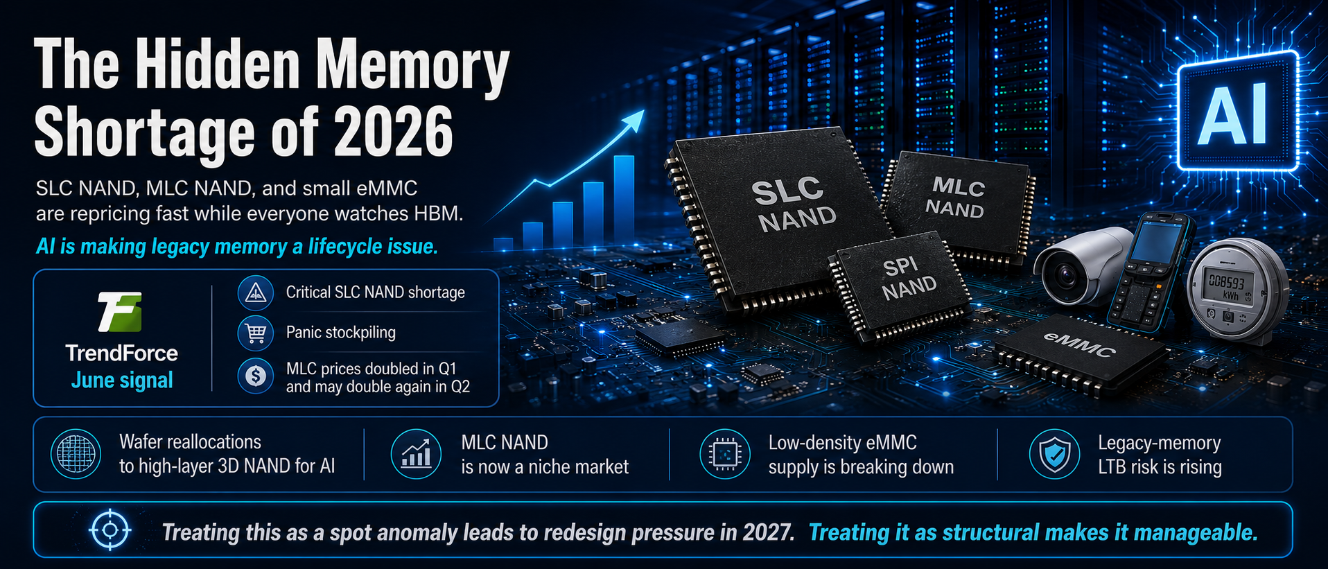The Other NAND Crisis: Why SLC, MLC, and Low-Density eMMC Are Disappearing Faster Than the AI Memory Boom Suggests