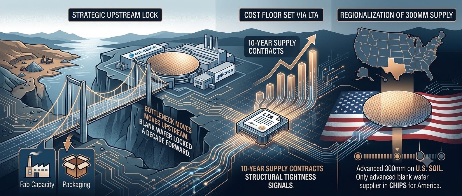 When a Memory Maker Locks a Decade of Raw Wafers: What Micron's $3B GlobalWafers Move Signals for OEM and EMS Sourcing Strategy Through 2027