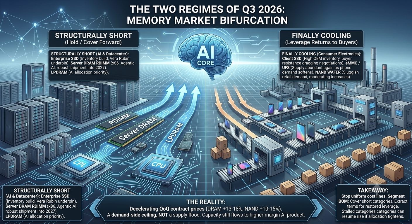 When the Memory Rally Bifurcates: How OEM and EMS Sourcing Teams Should Read the 3Q26 Split Between AI-Driven and Consumer Demand