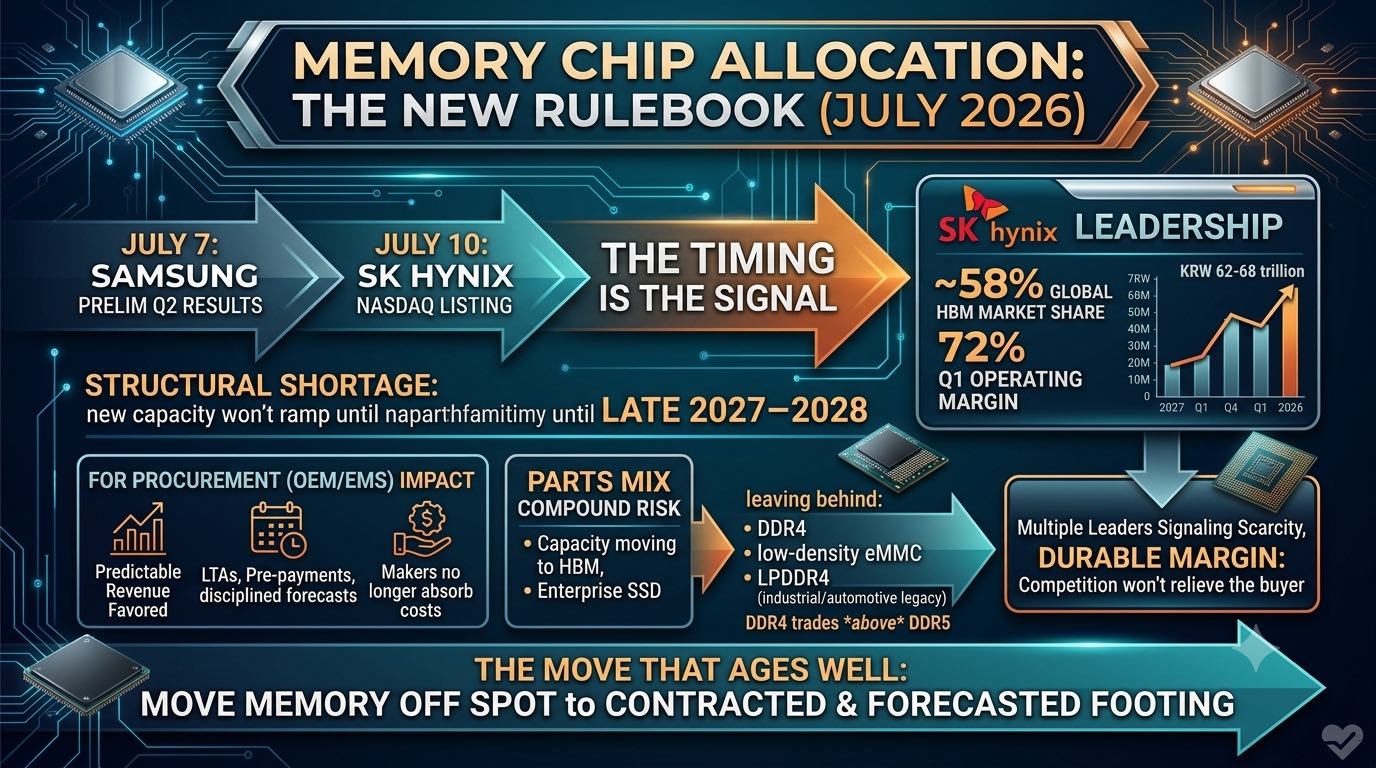 When the HBM Leader Lists in the US: What SK hynix's July 10 Nasdaq Debut Means for OEM and EMS Memory Sourcing Strategy Through 2027