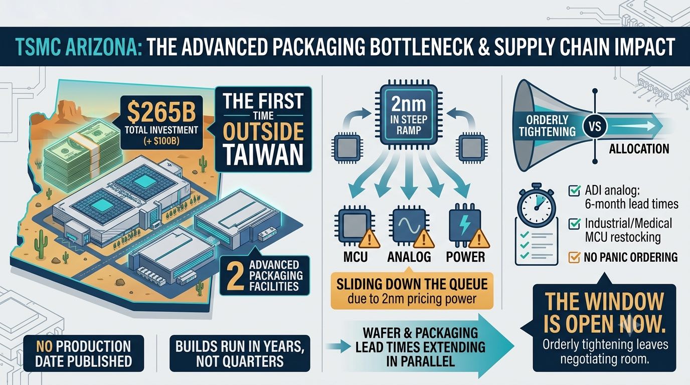 When the Bottleneck Moves Onshore: What TSMC's $100 Billion Arizona Expansion and Two Advanced Packaging Facilities Signal for OEM and EMS Sourcing Strategy
